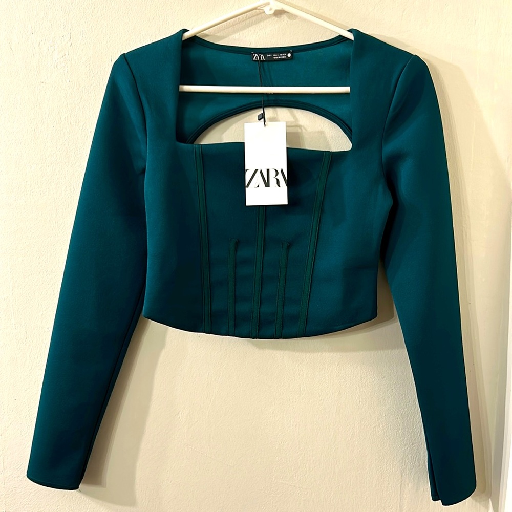 Zara Green Long Sleeve Crop Top